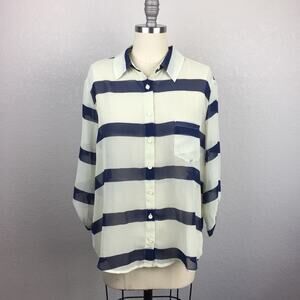 •Timing• Striped Sheer Button Down